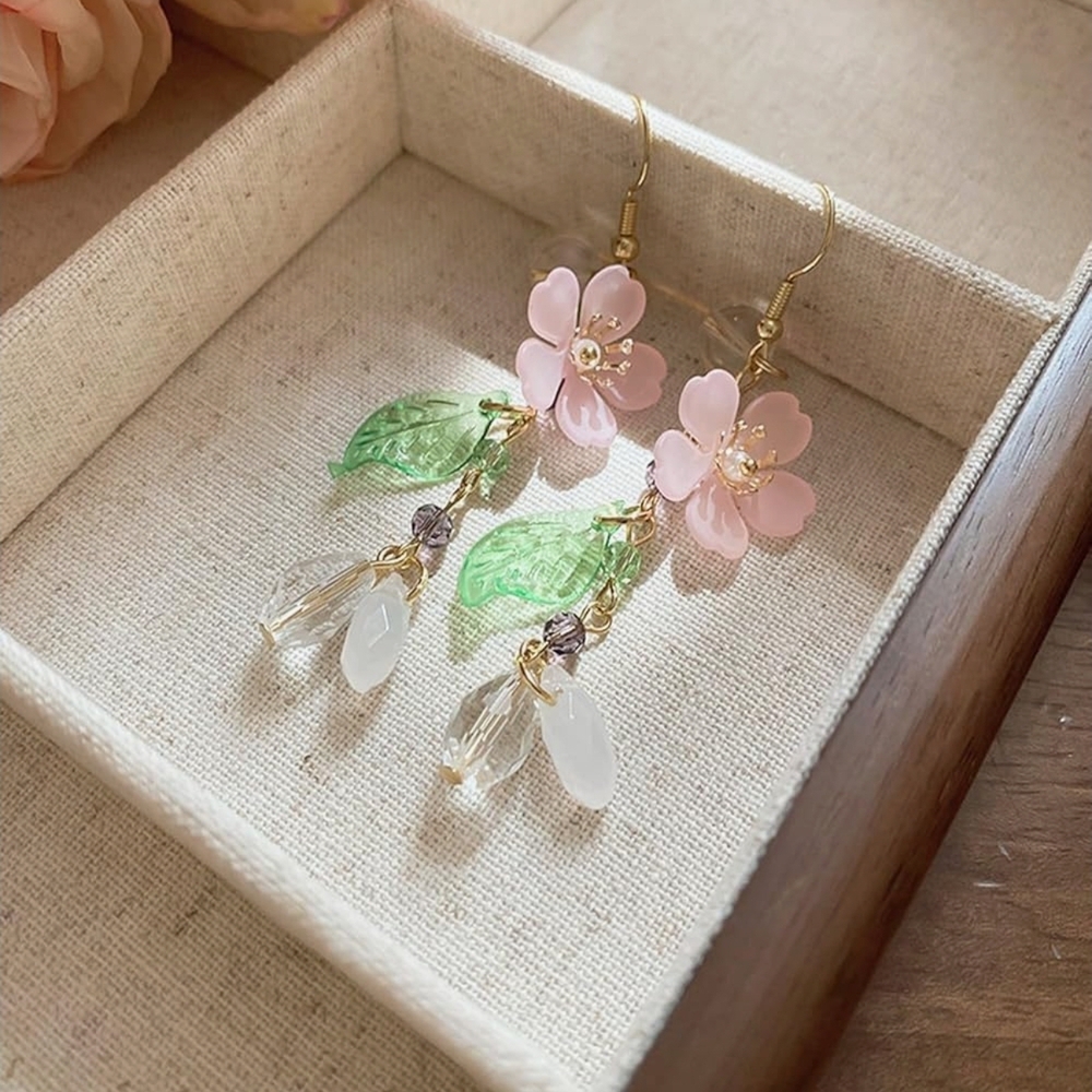 Floral Pink and Green Earrings